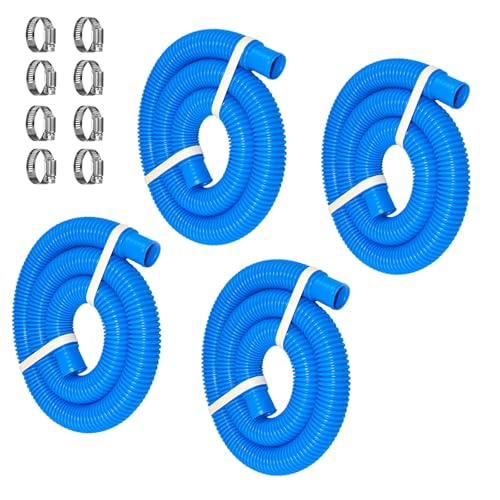 1.5" x 59" Pool Hoses for Above Ground Pools, Replacement Hose with Stainless Steel Clamps and Pipe Holders, Compatible with Intex, Coleman and Bestway Pool Pumps & Filters (4 pack Blue)