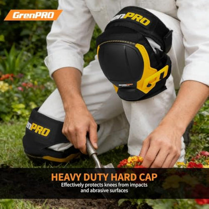 GRENPRO Heavy Duty Knee Pads for Men, Gel Foam, TPR Shell, Construction - color: Black & Yellow
