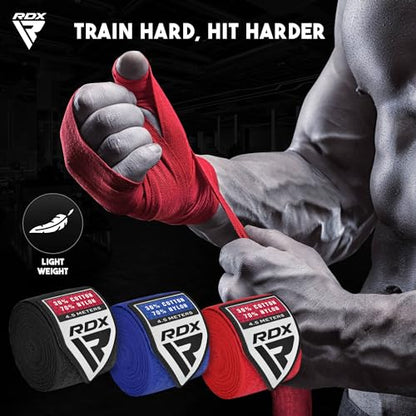 RDX Boxing Hand Wraps 4.5M / 180 Inches – Mexican Style Semi-Elastic MMA Inner Gloves - Wrist Support for Muay Thai, Kickboxing, BJJ, Karate - Thumb Loop & Hook and Loop Closure - Cotton & Nylon Blend - color: Pack of 3 Multi Color