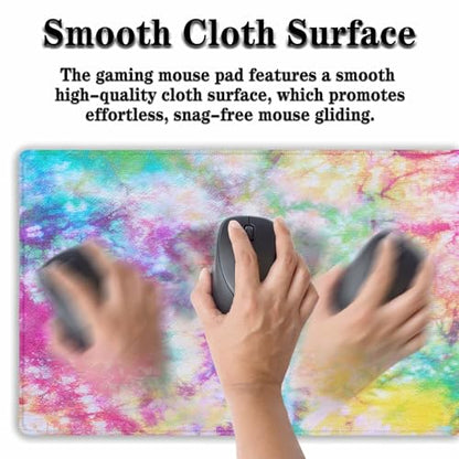 Desk Mouse Pad Rainbow Mats, XXL Mouse Pads Desk Pad for Women Keyboard Big Mousepads, Long Desk Pad Non-Slip Rubber Base, 35.4 X 15.7 inch for Work/Game/Office/Home Splash Tie Dye Pattern - color: Tie Dye