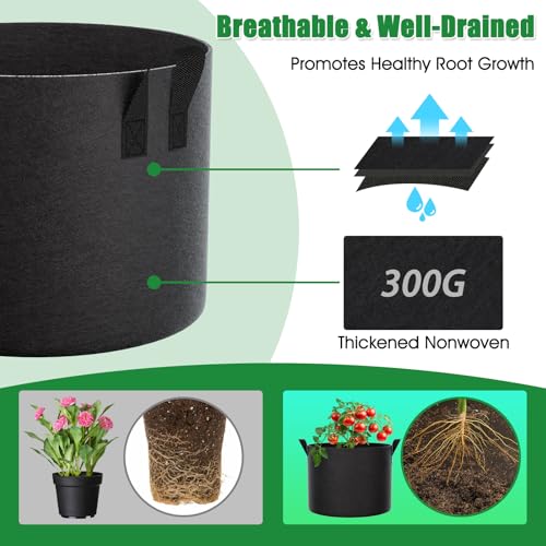10 Gallon Grow Bags 4 Pack – 300G Thickened Fabric Plant Pots with Reinforced Handles, Breathable Drainage Planters for Vegetables, Tomatoes, Herbs, Indoor & Outdoor Gardening