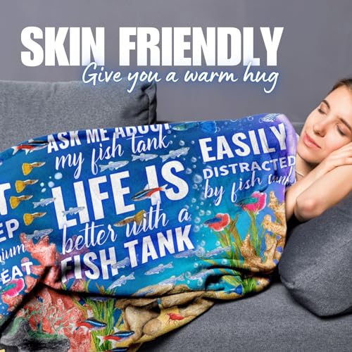 Gifts for Aquarium Lovers, Fish Tank Lovers Gifts, Perfect for Birthday/Christmas, 50'' x 65'' Unique Design Flannel Plush Blanket