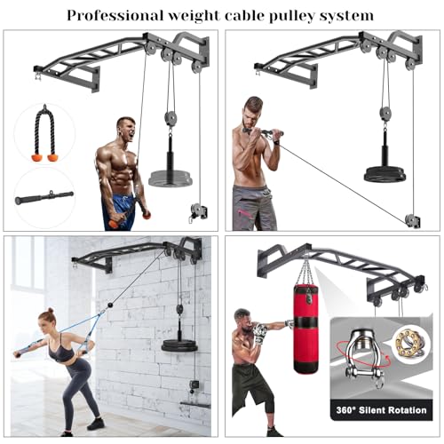 SELEWARE 48'' Heavy Duty Wall Mount Pull Up Bar with Cable Pulley System - color: A. Black Pull Up Bar with Cable Pulley System