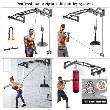 SELEWARE 48'' Heavy Duty Wall Mount Pull Up Bar with Cable Pulley System - color: A. Black Pull Up Bar with Cable Pulley System