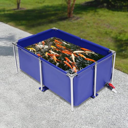 Canvas Fish Pond Foldable Fish Pond Aquarium Fish Tank Above Ground, 47.2" W x 31.4" D x 19.6" H, Portable Blue Koi Breeding Pond with Drain Valve, Small Goldfish Pool Indoor Outdoor