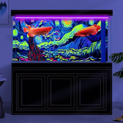 60X24IN Blacklight Vincent Van Gogh Black Light Aquarium Background, UV Fish Tank Background Art Star Oil Painting Terrarium Background with 10 EVA Double-Sided Tape - size: 60X24in/150X60cm