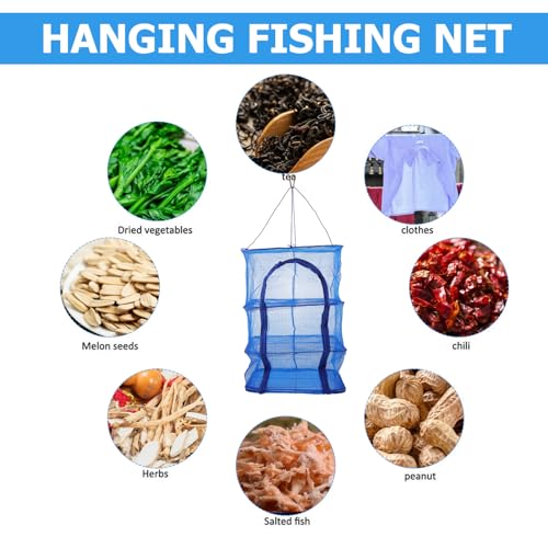 BESPORTBLE Mesh Food Drying Rack Folding Fish Drying Net 4-Layer Hanging Dryer Collapsible Dry Net with Zippers for Shrimp Fish Fruit Vegetables (66X35X35Cm)