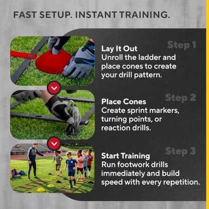 Agility Ladder Set, 12-Rung Speed Ladder + Training Cones, Soccer Training Equipment, Footwork Drills Kit, Speed & Agility Equipment, Football Practice Equipment, Basketball Gear - color: Black, Red and Gold