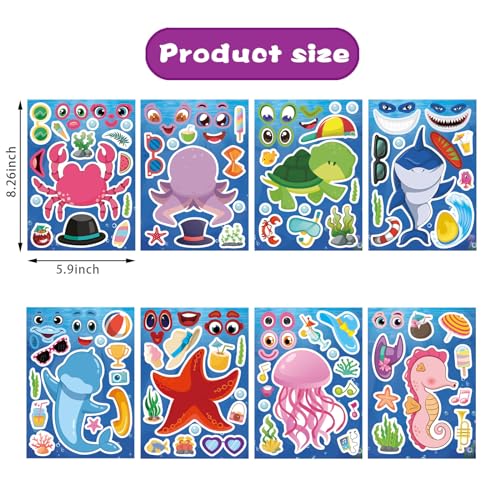 24 Sheets Ocean Stickers for Kids, Make Your Own Sea Animal Mix and Match Sticker Sheets, Make a Face Stickers for Kids Activities Supplies Crafts - style: Ocean Animal Stickers