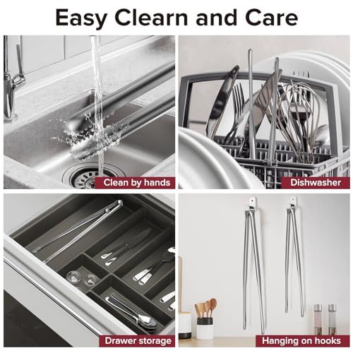 Precision Serrated Non-Slip Tips Cooking Tongs 2 Set (11.5" & 13.5"), 18/8 Stainless Steel Metal Tong, Light but Durable, Easily Control Kitchen Tweezer Tongs for Frying, Plating, BBQ