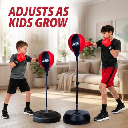 Punching Bag for Kids & Boxing Gloves Set - Adjustable Freestanding Speed Bag with Spring-Loaded Stand, Junior Boxing Gloves & Hand Pump - Portable, Easy Assembly for Boys, Teens, Toddlers Ages 4+ - size: Large