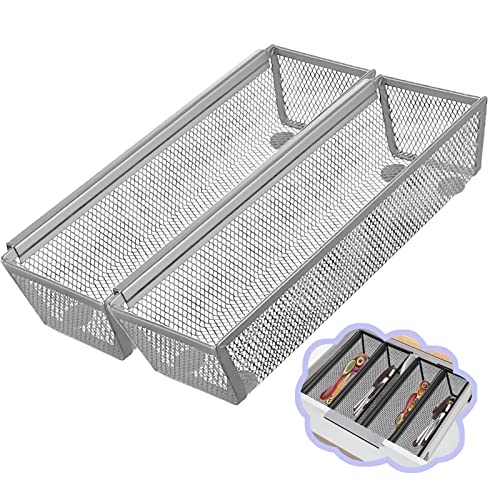 2PCS Drawer Organizer, Mesh Drawer Organizer with Interlocking Arm for Utensil, Cosmetic, Flatware, Pen (9 * 3 * 2 Inches, Grey) - color: Grey(2PCS), size: 9*3*2 Inches
