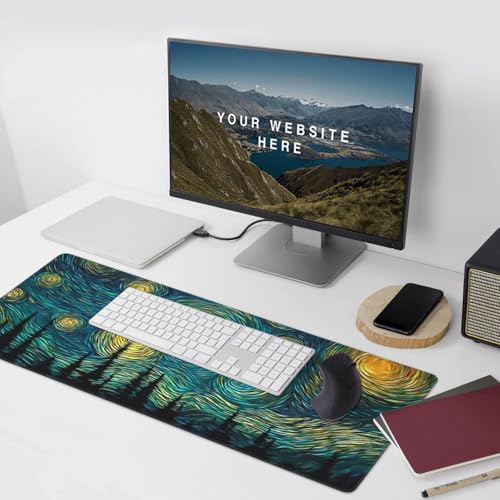 XXL Gaming Mouse Pad 35.4 x 15.7 Inch, Large Desk Mousepad with Starry Sky Design, Water-Resistant, Stitched Edges, Non-Slip Rubber Base Desk Mat - color: Starry Sky