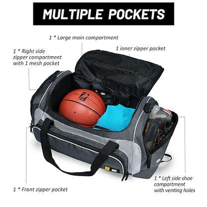 MIER Large Gym Bag for Men 60L Duffel Bag with Shoe Compartment - color: Grey