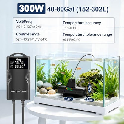 hygger Aquarium Heater with Upgrade Water Circulatio,Submersible Fish Tank Water Heater Digital Display,Auto Temperature Control for Freshwater Saltwater Safety Shut-Off Protection (1000W,130~260Gal) - size: 1000W,130~260Gal