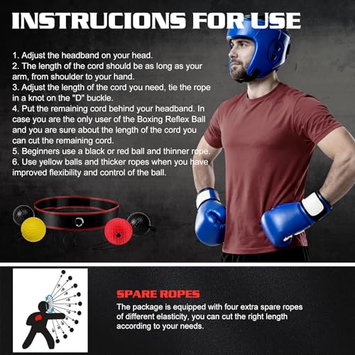 KTEBO® Boxing Reflex Ball Headband Set - Includes 4 Different Balls and 2 Adjustable Headbands for Beginner Proficiency Improvement, Great Boxing Equipment - style: Boxing Ball Set