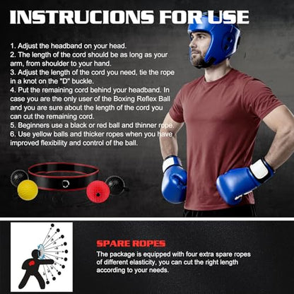KTEBO® Boxing Reflex Ball Headband Set - Includes 4 Different Balls and 2 Adjustable Headbands for Beginner Proficiency Improvement, Great Boxing Equipment - style: Boxing Ball Set
