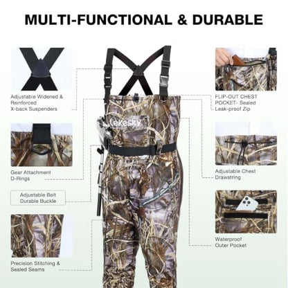 Lekesky Fly Fishing Chest Waders with Boots for Men Women, US Sizes 5–14,2-Ply Nylon/Pvc Waterproof Waders - color: Camo, size: M11