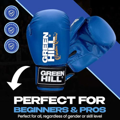Green Hill Leather Boxing Gloves for Men & Women, Training Gloves - color: Blue, size: 12 OZ