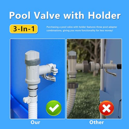 Plunger Valve with Holder for Above Ground Pools - Pool Hose Adapter Replacement Parts Compatible with Bestway Coleman Pool Filter Pump (1 Pack)