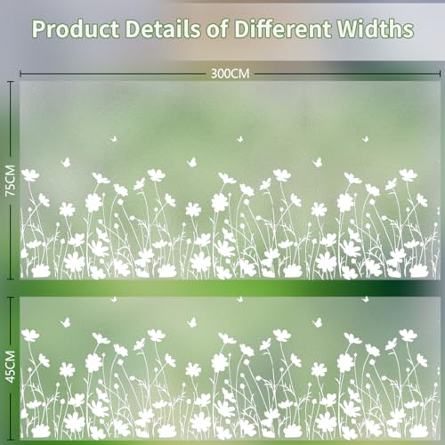 Bloss Window Privacy Film Pure White Flowers Pattern Glass Window Film,Sun Blocking Window Film,Day and Night Privacy Heat Blocking Non-Adhesive Window Tint for Home Office 29.5 x 118inches - color: Flower, size: 29.5" x 118"