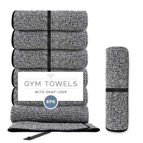 S&T INC. Microfiber Gym Towels, 6 Pack, 16" x 27" - color: Heathered Black
