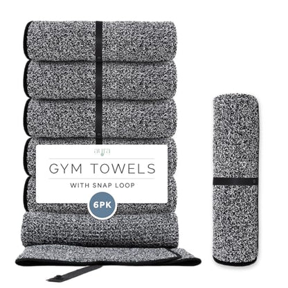 S&T INC. Microfiber Gym Towels, 6 Pack, 16" x 27" - color: Heathered Black