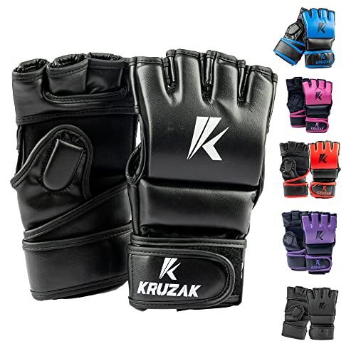 Kruzak MMA Gloves, Half-Finger Boxing Mitts with Hand Wraps - color: Black, size: Large-X-Large