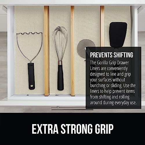 GORILLA GRIP powerGRIP Drawer Shelf and Cabinet Liner, Thick Strong Hold, Non-Adhesive Liners Protect Kitchen Cabinets and Cupboard, Bathroom Drawers, Easy Install, Breathable Mat, 12" x20', Cream - color: Cream, style: 12" x 20'