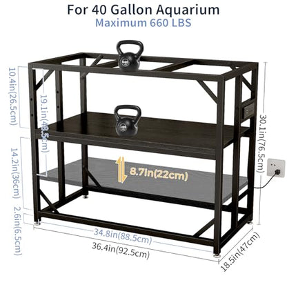 40 Gallon Fish Tank Stand with Power Outlets, Adjustable Aquarium Stand, Heavy Duty Terrarium Stand, Metal reptile tank stand, Suitable for Home Office,660LBS Capacity, Black - color: Black, size: 40 Gallon