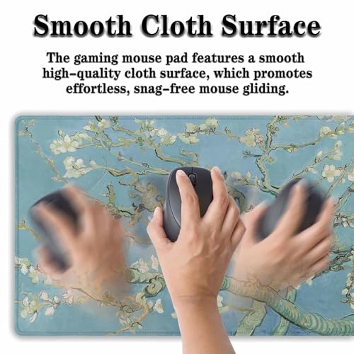Big Mouse Pad Modern Desk Pad Computer Desk Mats Large Mouse Pads Large Mousepad Waterproof Non-Slip Rubber Base 35.4 X 15.7 for Game Office, Vincent Almond Blossom - color: Vincent Almond Blossom
