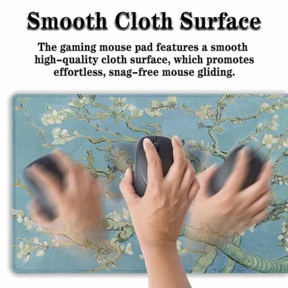 Big Mouse Pad Modern Desk Pad Computer Desk Mats Large Mouse Pads Large Mousepad Waterproof Non-Slip Rubber Base 35.4 X 15.7 for Game Office, Vincent Almond Blossom - color: Vincent Almond Blossom