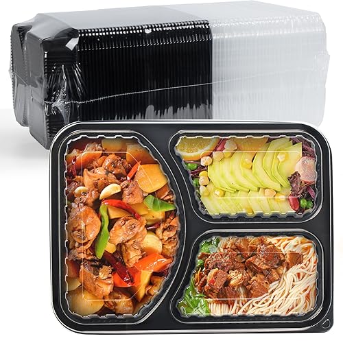 3-Compartment To Go Containers - Shrink-Wrapped No Pre-Wash 38oz | 40 Pack Ready to Use Leak-Resistant | BPA Free Shatterproof Flexible PP | Microwave Safe, Bulk Catering & Leftover Storage - size: 40 oz