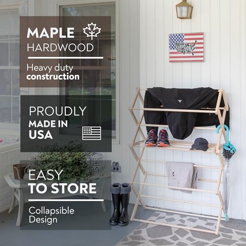 Pennsylvania Woodworks Clothes Drying Rack: Solid Maple Hard Wood Laundry Rack for Baby Clothes, Hand Towels, Delicates & More, Durable Small Folding Drying Rack, Made in USA, No Assembly Needed - color: Small