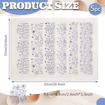 PLIGREAT 5 Pcs Wildflower Underglaze Transfer for Pottery, 20.5x14.6in Ceramic Clay Transfer Paper Blue Ceramic Decals Under Glaze Transfers for Pottery Enamel Decals DIY Handicraft Supplies - style: Wildflower