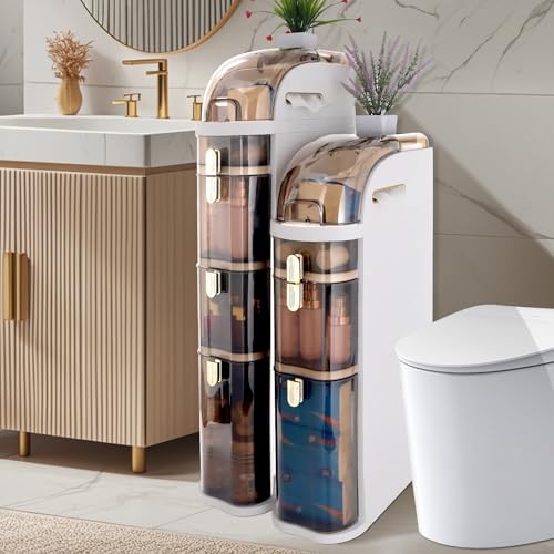 Slim Bathroom Storage Cabinet,Waterproof Narrow Bathroom Drawers,Suitable for Small Spaces,Ideal for Bathrooms, Living Rooms,Toilet,Kitchen or Bedrooms (4-Tiers)