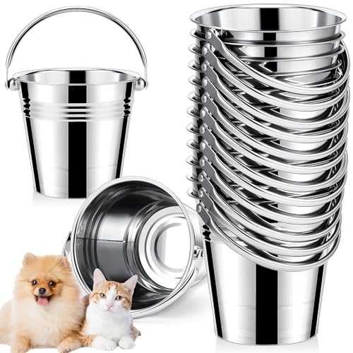 Hicarer 6 Pcs 1.5 Quart Stainless Steel Dog Water Bucket, Heavy Duty Stainless Steel Easy Clean Bucket Water Pails for Dogs Pets, for Kennels Farms Fences Cages Home - size: 1.5 Quart