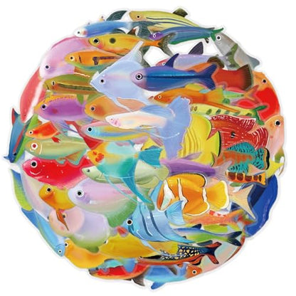 50PCS Aquarium Fish Stickers,Waterproof Vinyl Clear Transparent Freshwater Stickers Decals for Water Bottle Laptop