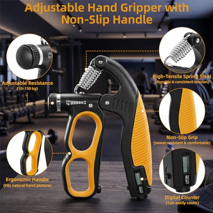 Grip Strength Trainer Adjustable 22-330 lbs with Electronic Counter, Hand Gripper Strengthener, Heavy Duty Forearm Strengthener, Wrist & Finger Exerciser for Grip Strength Training, Orange