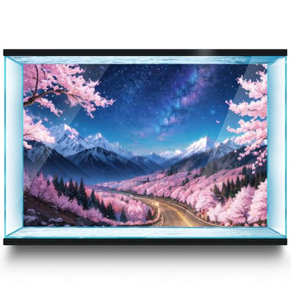 Aquarium Background Stickers - Cherry Blossom, Mountain, Starry Fantasy Self-Adhesive Fish Tank Reptile Terrarium Decor Poster (45 x 30 cm / (17.7 x 11.8 inches)) - size: 45 x 30 cm / (17.7 x 11.8 inches)