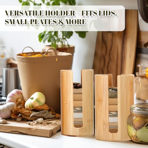 LemonRoad 4 Packs Mason Jar Lid Organizer Vertical Bamboo Storage Holder Fits Wide Mouth and Regular Mouth Mason Jar Accessories for Canning Lid Kitchen Rack Cabinet Organization (Double Sided Open) - style: Double Sided Open