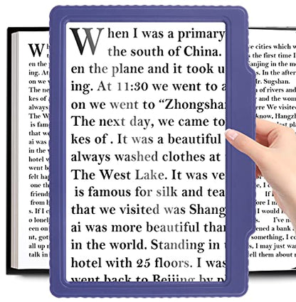 5X Full-Page Magnifying Glass for Reading, Handheld Lightweight Magnifier Provide Large Page Viewing Area Perfect for Reading Small Prints and Low Vision Person,Blue