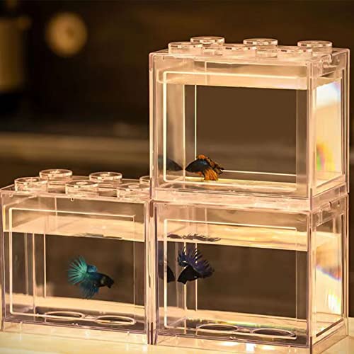 Portable Mini Betta Fish Tank, Small Plastic Acrylic Aquarium with Lid for Desktop, Transparent Travel Fish Bowl for Goldfish Shrimp, Easy to Clean and Carry