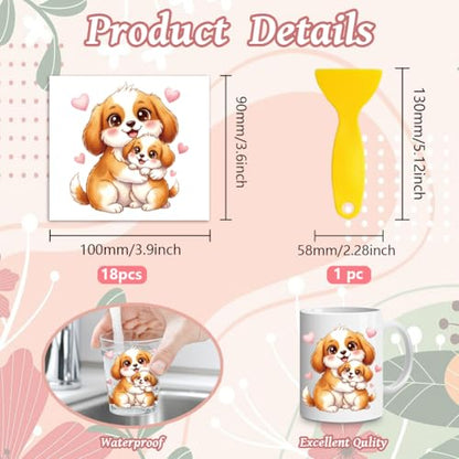 Peacoblue 18 Sheets Rub on Transfers for Crafts, Mother and Baby Animal 3.6"x3.9" UV DTF Cup Wraps Waterproof Rub on Cold Transfers Stickers for Wood Glass Metal Cup Tumblers Mirrors Mugs Home Decor - style: Mother And Baby Animal
