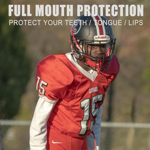 Gy Football Mouth Guard Football Mouthpiece, Mouthguard with Strap for Hockey/Lacrosse/Wrestling/Boxing/Basketball, Fits Adults/Youth/Kids 11+ (red) - color: Red