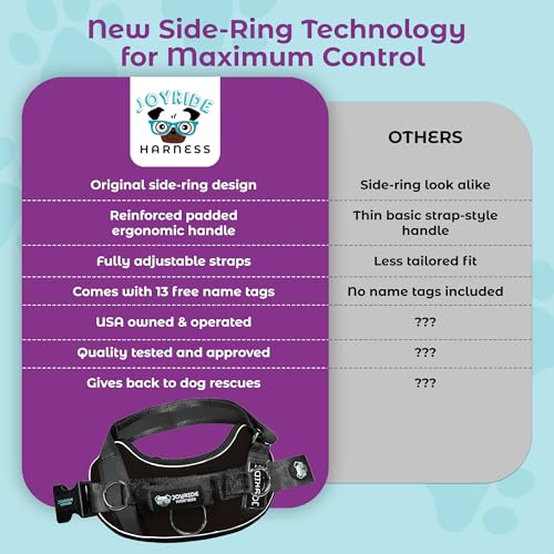 Joyride Dog Harness 2.0 | No-Pull | Black 2.0 | XL | Reflective no-choke quick-fit vest with 3 leash clips and escape-resistant design for easier walks and training - color: Black 2.0, size: XL