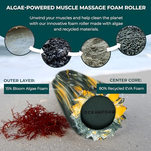 Oceanfoam Ripple Travel Foam Roller (11" x 3.35") Firm Mini Foam Roller for Physical Therapy, Deep Tissue Massage, Back Pain - High Density, Wave Textured - Yoga (Hunter, Gold & Natural Marbled) - color: Hunter, Gold & Natural Marbled