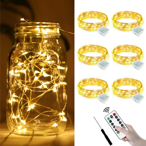 ZGWJ 6 Pack Fairy Lights Battery Operated with Remote, 7ft 20 LED Mini String Lights with Timer 8 Modes for Halloween Christmas Tree DIY, Parties, Bedroom Decorations Warm White - color: Warm White, size: 6PCS with Remote