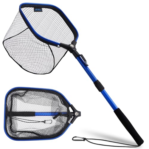 Floating Fishing Net Fish Landing Net, Fishing Nets for Fish, Kayak Fishing Net with Third-gen Upgrade Locking Switch - Lightweight Rubber Coated Fish Net for Easy Catch & Release