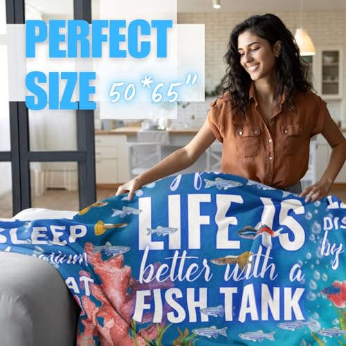 Gifts for Aquarium Lovers, Fish Tank Lovers Gifts, Perfect for Birthday/Christmas, 50'' x 65'' Unique Design Flannel Plush Blanket